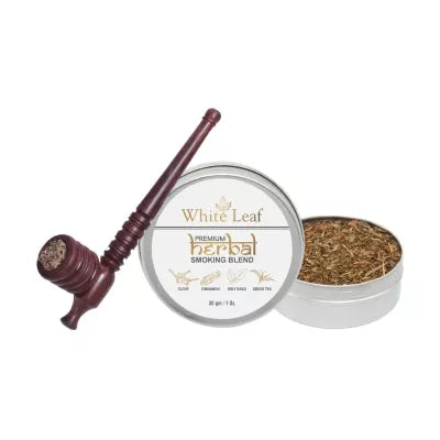 White Leaf Premium Herbal Smoking Blend Mixture + Wooden Circular Pipe 30gm + 1 pcs) 