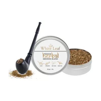 White Leaf Premium Herbal Smoking Blend Mixture + Wooden Royal Black Pipe 30gm + 1 pcs) 