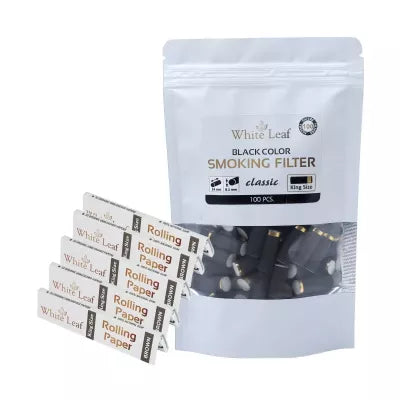 White Leaf Rolling Paper Brown + Black Color Smoking Filter Classic (Pack Of 5 Each 33 Leaf + 100 Pcs) (1Pack)