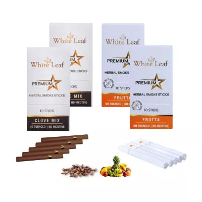 White Leaf Premium Herbal Cigarette Clove And Frutta Flavour (4 Boxes Each 10 Stichs) (1Pack)