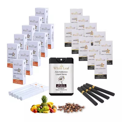 White Leaf Premium Herbal Cigarettes Frutta And Regular Flavour + Anti Addiction Liquid Spray (20 Boxes Each 10 Stichs + 20ml) (1Pack)