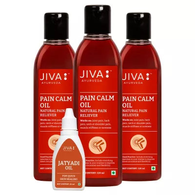 Jiva Ayurveda Pain Calm Oil + Jatyadi Oil (3 Bottle Each 120ml + 20ml) (1Pack, Pack of 2)