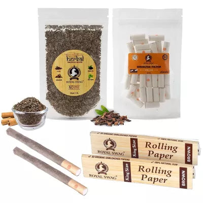 Royal Swag Herbal Smoking Blend + Fruit Flavored Smoking Filter + Rolling Paper King Size (30gm + 50pcs + 2 Boxes Each 33 Pcs) (1Pack)