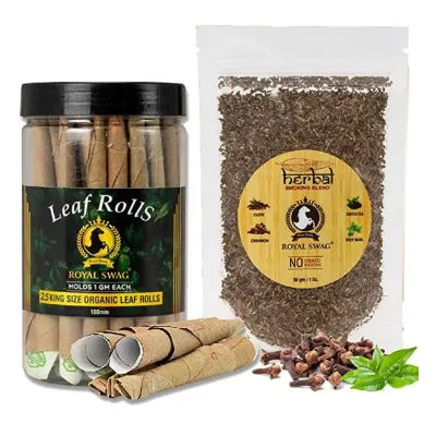 Royal Swag Herbal Smoking Blend + King Size Leaf Rolls Cones Jar (30gm + 25Psc) (1Pack)