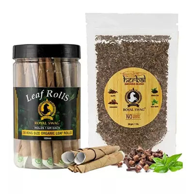 Royal Swag Herbal Smoking Blend + King Size Leaf Rolls Cones Jar (30gm + 50Psc) (1Pack)