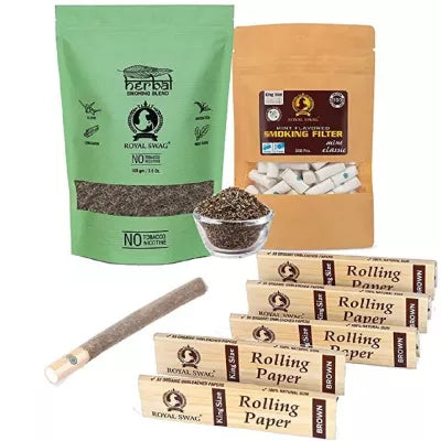 Royal Swag Herbal Smoking Blend + Mint Flavored Smoking Filter + Rolling Paper (100gm + 100pcs + 5 Boxes Each 33 Pcs) (1Pack)