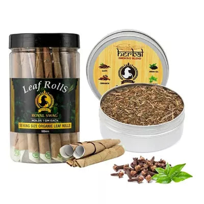 Royal Swag Herbal Smoking Blend + Organic Filtered Leaf Rolls Jar (50Pcs + 30gm) (1Pack)