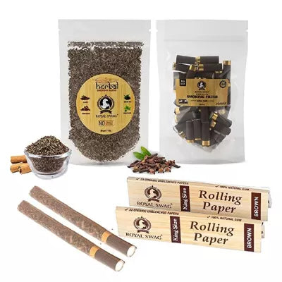 Royal Swag Herbal Smoking Blend + Premium Smoking Filter + Rolling Paper King Size (30gm + 50pcs + 2 Boxes Each 33 Pcs) (1Pack)