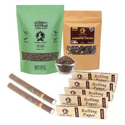 Royal Swag Herbal Smoking Blend + Premium Smoking Filter + Rolling Paper (100gm + 100pcs + 5 Boxes Each 33 Pcs) (1Pack)