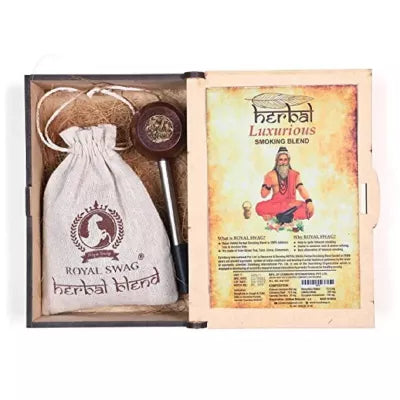 Royal Swag Herbal Smoking Blend + Smoking Wooden Steel Pipe Kit Pack (30gm + 1 Pcs) (1Pack)