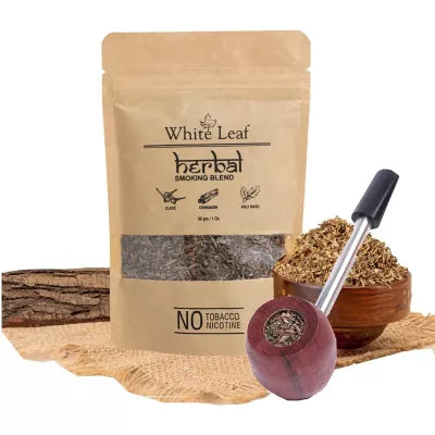 White Leaf Herbal Smoking Blend + Wooden Steel Pipe (100 Gm + 1 Unit)