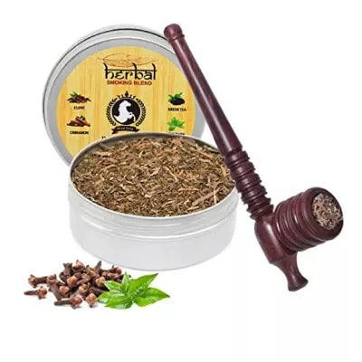 Royal Swag Herbal Smoking Blend Can + Brown Wooden Pipe (30gm + 1Psc) (1Pack)