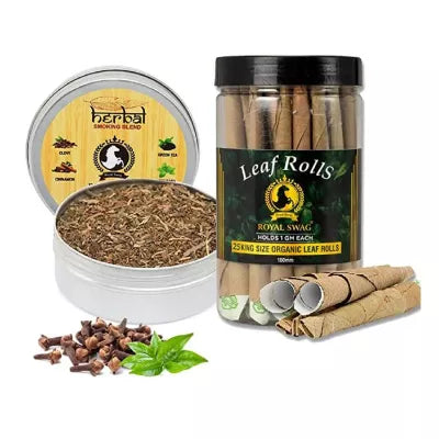 Royal Swag Herbal Smoking Blend Can + King Size Leaf Rolls Jar (30gm + 25 Psc) (1Pack)