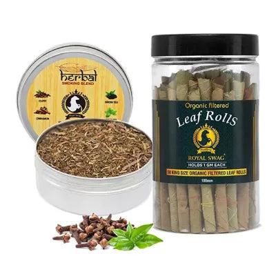 Royal Swag Herbal Smoking Blend Can + King Size Size Organic Filtered Leaf Rolls Jar (30gm + 50pcs) (1Pack)