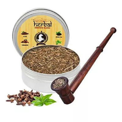 Royal Swag Herbal Smoking Blend Can + Wooden Pipe Brown Pot (30gm + 1Psc) (1Pack)