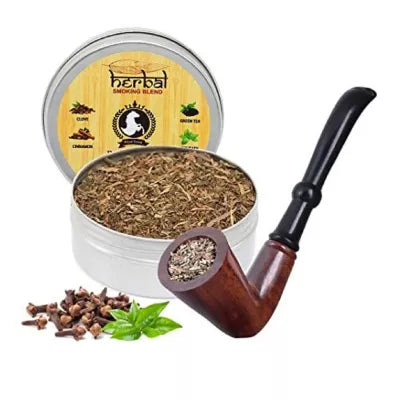 Royal Swag Herbal Smoking Blend Can + Wooden Pipe Horn (30gm + 1Psc) (1Pack)