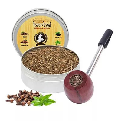 Royal Swag Herbal Smoking Blend Can + Wooden Steel Pipe (30gm + 1Psc) (1Pack)