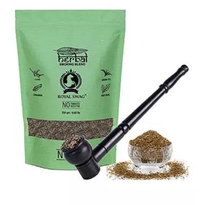 Royal Swag Herbal Smoking Blend Clove Mix + Black Wooden Pipe (250gm + 1 pse) (1Pack)