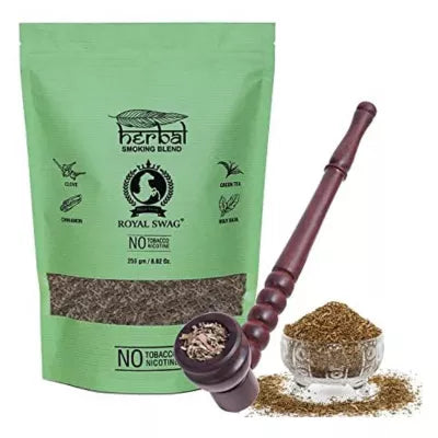 Royal Swag Herbal Smoking Blend Clove Mix + Brown Wooden Pipe (250gm + 1 pse) (1Pack)