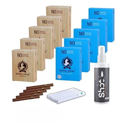 Royal Swag Nicotine Free Cigarette Clove And Mint Flavoured + Shot Liquid Spray (10 Boxes Each 20 Pcs + 100ml) (1Pack)