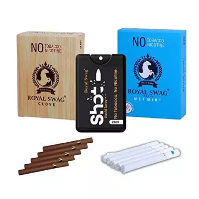 Royal Swag Nicotine Free Cigarette Clove And Mint Flavoured + Shot Liquid Spray (2 Boxes Each 20 Pcs + 20ml) (1Pack)