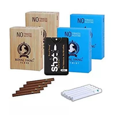 Royal Swag Nicotine Free Cigarette Clove And Mint Flavoured + Shot Liquid Spray (4 Boxes Each 20 Pcs + 20ml) (1Pack)