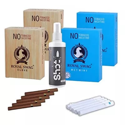 Royal Swag Nicotine Free Cigarette Clove And Mint Flavoured + Shot Liquid Spray (4 Boxes Each 20 Pcs + 100ml) (1Pack)