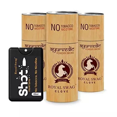 Royal Swag Nicotine Free Cigarette Clove Flavour Powder Smoke + Shot Liquid Spray (3 Can Each 5Pcs + 20ml) (1Pack)