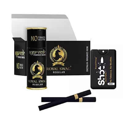 Royal Swag Nicotine Free Cigarette Regular Powder Smoke + Shot Liquid Spray (10 Can Each 5pcs + 20ml) (1Pack)