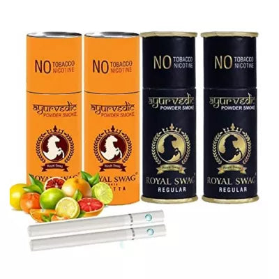 Royal Swag Nicotine Free Cigarette Frutta + Regular Flavour Powder Smoke (4 Can Each 5pcs + 20ml) (1Pack)