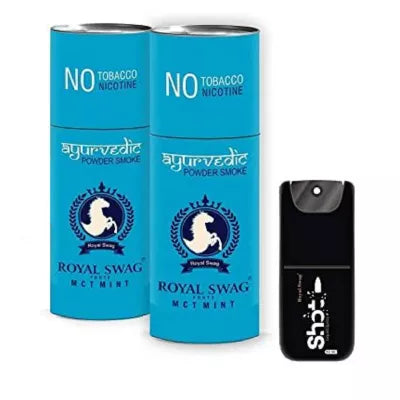 Royal Swag Nicotine Free Cigarette Mint Powder Smoke + Shot Liquid Spray (2 Can Each 5pcs + 20ml) (1Pack)