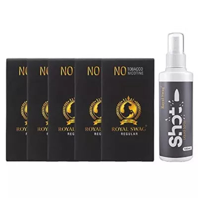 Royal Swag Nicotine Free Cigarette Regular + Shot Liquid Spray (5 Boxes Each 10 Pcs + 100ml) (1Pack)