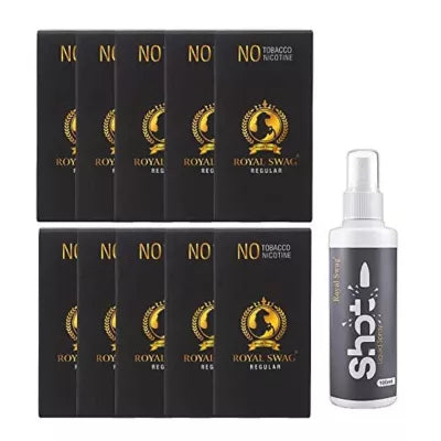 Royal Swag Nicotine Free Cigarette Regular + Shot Liquid Spray (10 Boxes Each 10 Pcs + 100ml) (1Pack)