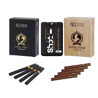 Royal Swag Nicotine Free Cigarette Regular And Clove Flavoured + Shot Liquid Spray (2 Boxes Each 20 Pcs + 20ml) (1Pack)