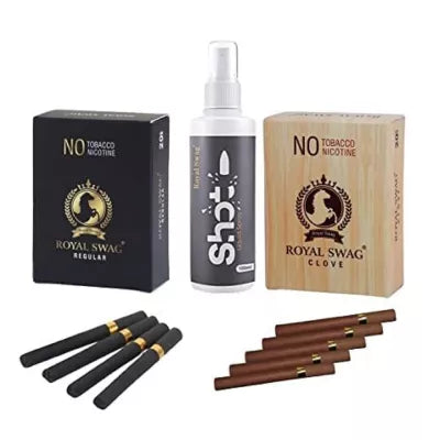 Royal Swag Nicotine Free Cigarette Regular And Clove Flavoured + Shot Liquid Spray (2 Boxes Each 20 Pcs + 100ml) (1Pack)