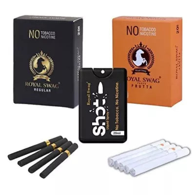 Royal Swag Nicotine Free Cigarette Regular And Frutta Flavoured + Shot Liquid Spray (2 Boxes Each 20 Pcs + 20ml) (1Pack)