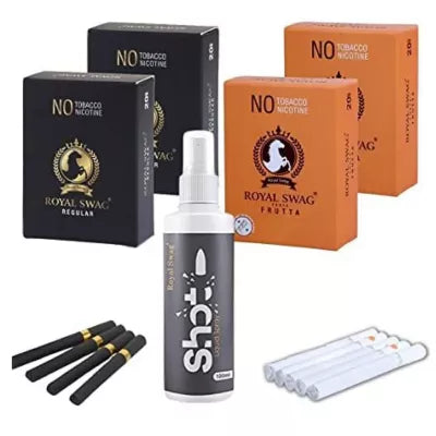 Royal Swag Nicotine Free Cigarette Regular And Frutta Flavoured + Shot Liquid Spray (4 Boxes Each 20 Pcs + 100ml) (1Pack)