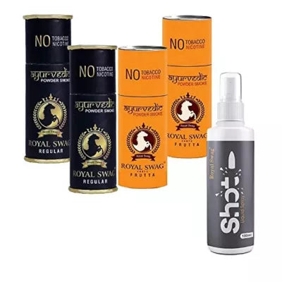 Royal Swag Nicotine Free Cigarette Regular And Frutta Powder Smoke + Shot Liquid Spray (4 Can Each 5pcs + 100ml) (1Pack)