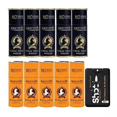 Royal Swag Nicotine Free Cigarette Regular And Frutta Powder Smoke + Shot Liquid Spray (10 Can Each 5pcs + 20ml) (1Pack)