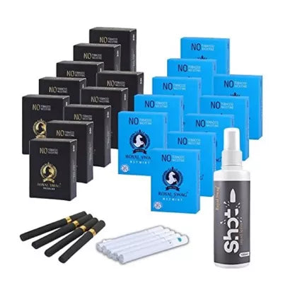 Royal Swag Nicotine Free Cigarette Regular And Mint Flavoured + Shot Liquid Spray (20 Boxes Each 20 Pcs + 100ml) (1Pack)