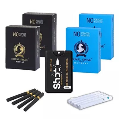 Royal Swag Nicotine Free Cigarette Regular And Mint Flavoured + Shot Liquid Spray (4 Boxes Each 20 Pcs + 20ml) (1Pack)