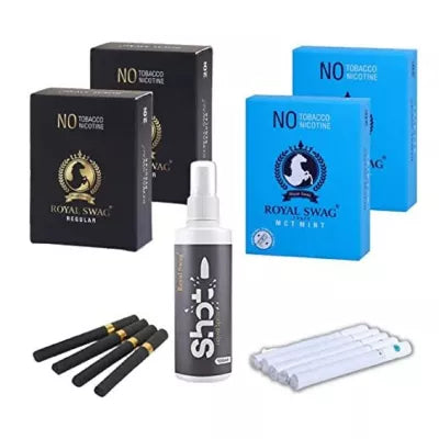 Royal Swag Nicotine Free Cigarette Regular And Mint Flavoured + Shot Liquid Spray (4 Boxes Each 20 Pcs + 100ml) (1Pack)