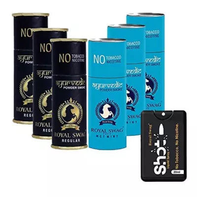 Royal Swag Nicotine Free Cigarette Regular And Mint Powder Smoke + Shot Liquid Spray (6 Can Each 5pcs + 20ml) (1Pack)