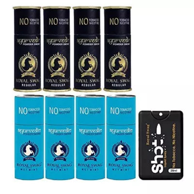 Royal Swag Nicotine Free Cigarette Regular And Mint Powder Smoke + Shot Liquid Spray (8 Can Each 5pcs + 20ml) (1Pack)