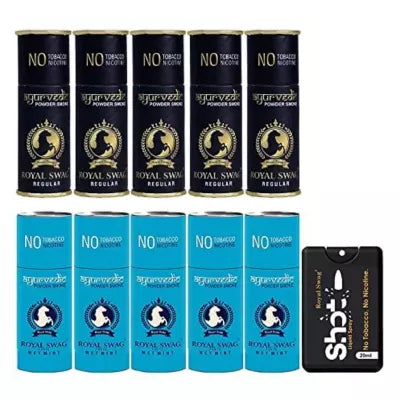 Royal Swag Nicotine Free Cigarette Regular And Mint Powder Smoke + Shot Liquid Spray (10 Can Each 5pcs + 20ml) (1Pack)