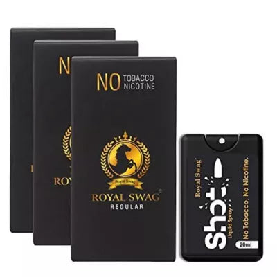 Royal Swag Nicotine Free Cigarette Regular Flavour + Shot Liquid Spray (3 Boxes Each 10pcs + 20ml) (1Pack)