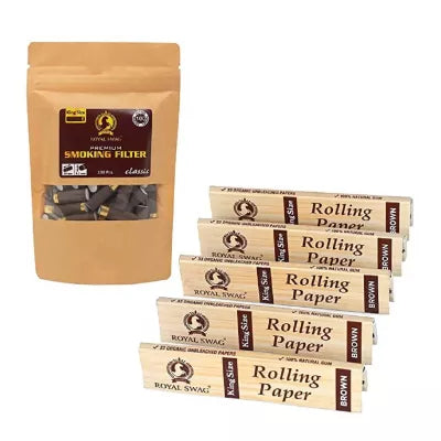 Royal Swag Premium Smoking Filters Classic + King Size Smoking Rolling Papers Brown (100Pcs + 5 Boxes Each 33 Papers) (1Pack)