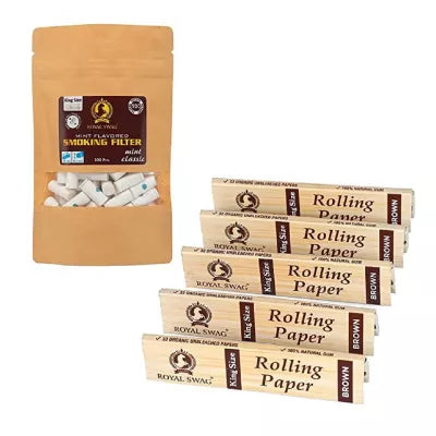 Royal Swag Smoking Filters Mint Classic + King Size Smoking Rolling Papers Brown (100Pcs + 5 Boxes Each 33 Papers) (1Pack)