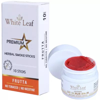 White Leaf Premium Herbal Cigarette Frutta + Lip Scrub Balm (10 Sticks + 20g) (1Pack)