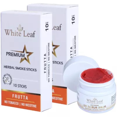 White Leaf Premium Herbal Cigarette Frutta + Lip Scrub Balm (2 Box Each 10 sticks +20g) (1Pack)